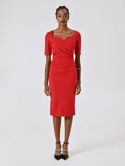 Red Sheath Dress in Milano Stitch with Sweetheart Neckline det_1