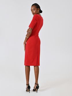 Red Sheath Dress in Milano Stitch with Sweetheart Neckline det_3
