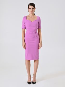 Vestido de tubo en punto milano rosa orquídea con escote corazón det_1