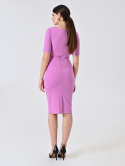 Vestido de tubo en punto milano rosa orquídea con escote corazón det_3
