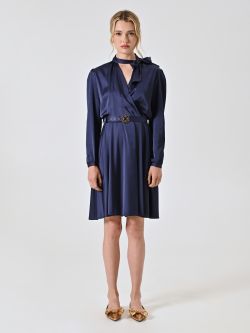 Kleid in Marineblau mit Schleife det_1