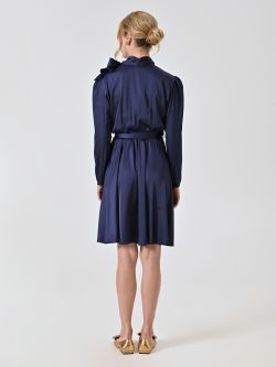 Kleid in Marineblau mit Schleife det_3