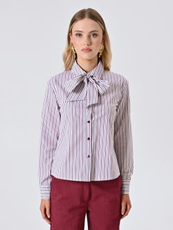 Camisa a rayas burdeos con lazo det_2
