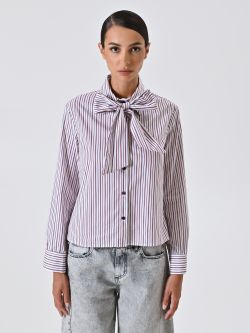 Gestreifte Bluse in Bordeaux mit Schleife det_2