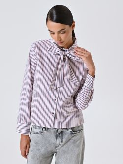 Gestreifte Bluse in Bordeaux mit Schleife in_i7