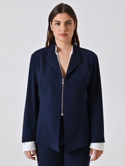 Veste curvy bleue avec fermeture éclair en néoprène det_2