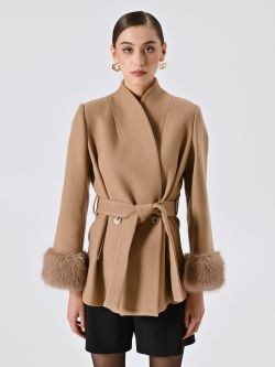Cappotto Corto Cammello con Inserti effetto Pelliccia det_2