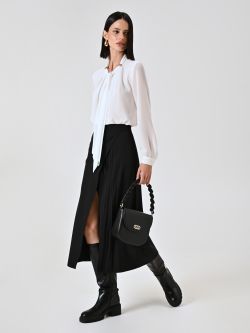 Schwarzer Midi-Rock mit plissiertem Detail sp_e1