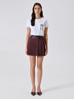 Mini Gonna Bordeaux a Pieghe con Cinture det_1