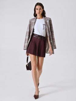 Mini Gonna Bordeaux a Pieghe con Cinture sp_e1