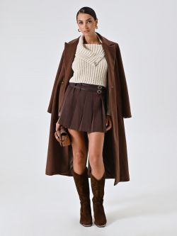 Mini Gonna Marrone a Pieghe con Cinture sp_e1