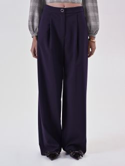 Blaue Palazzohose mit Bundfalten aus Funktionsgewebe det_2
