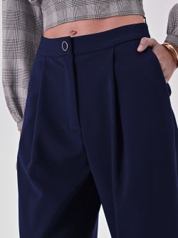 Pleated Palazzo Trousers in Blue Technical Fabric in_i5