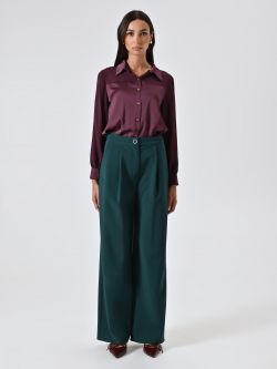 Pantaloni Palazzo Bordeaux con Pinces in Tessuto Tecnico  det_1