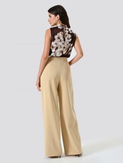 Dark Beige Palazzo Trousers with Darts in Technical Fabric det_3