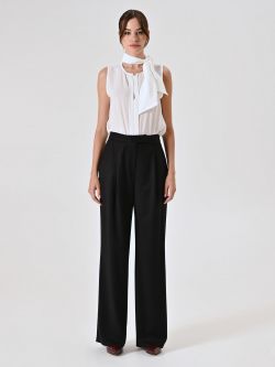 Black Tailored Trousers with Pleats det_1