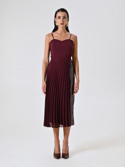 Burgundy Pleated Skirt with Sequins det_1