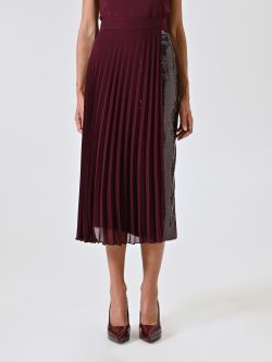 Burgundy Pleated Skirt with Sequins det_2