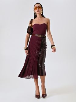 Burgundy Pleated Skirt with Sequins sp_e1
