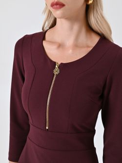 Kleid in Bordeaux mit Reißverschluss aus Scuba-Handkreppstoff in_i5