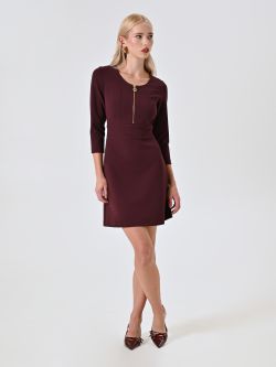 Kleid in Bordeaux mit Reißverschluss aus Scuba-Handkreppstoff in_i7