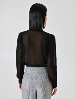 Bluse in Schwarz mit Rüschen und Goldkette det_3