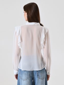 White Blouse with Ruffles and Gold Chain det_3