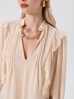 Light Beige Blouse with Ruffles and Gold Chain in_i5