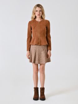 Brown Dainetto-effect Leather Jacket det_1