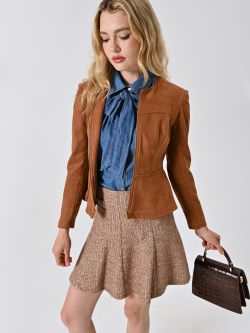 Brown Dainetto-effect Leather Jacket sp_e1
