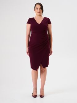 Vestido de tubo curvy en neopreno crepé burdeos det_1