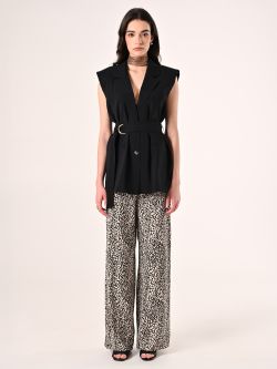 Black Viscose-Blend Waistcoat det_1