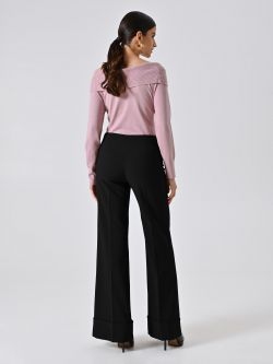 Pantaloni Neri Ampi con Maxi Risvolto in Tessuto Tecnico det_3