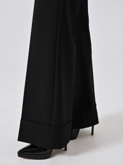 Pantaloni Neri Ampi con Maxi Risvolto in Tessuto Tecnico in_i5