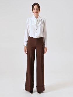 Pantaloni Marrone Cioccolato Ampi con Maxi Risvolto in Tessuto Tecnico det_1