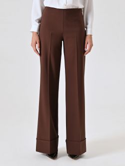 Pantaloni Marrone Cioccolato Ampi con Maxi Risvolto in Tessuto Tecnico det_2