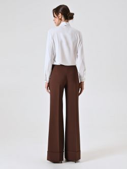 Pantaloni Marrone Cioccolato Ampi con Maxi Risvolto in Tessuto Tecnico det_3