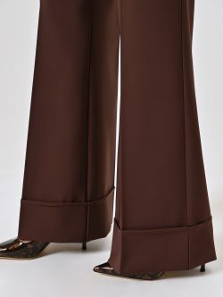Pantaloni Marrone Cioccolato Ampi con Maxi Risvolto in Tessuto Tecnico in_i5