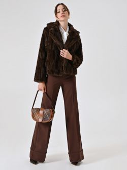 Pantaloni Marrone Cioccolato Ampi con Maxi Risvolto in Tessuto Tecnico sp_e1