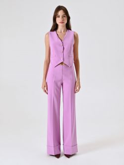 Pantaloni Rosa Orchidea Ampi con Maxi Risvolto in Tessuto Tecnico det_1