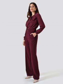 Burgundy Technical Fabric Trousers with Geometric Buckle in_i7