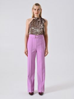 Pantaloni Rosa Orchidea con Fibbia Geometrica in Tessuto Tecnico  det_1