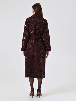 Maxi Burgundy Coat in Bouclé Wool and Sequins det_3
