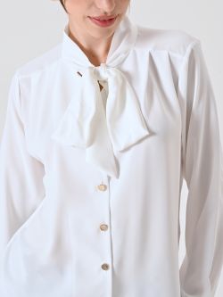 White Satin Blouse with Bow in_i5