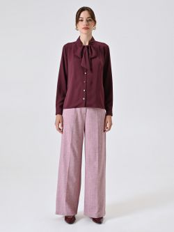 Burgundy Satin Blouse with Bow det_1