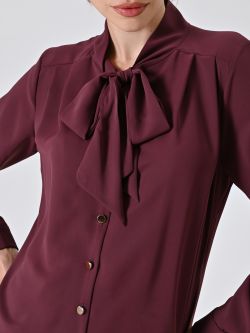 Burgundy Satin Blouse with Bow in_i5