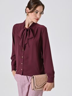 Burgundy Satin Blouse with Bow sp_e1