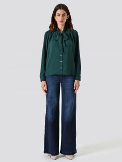Green Satin Blouse with Bow det_1