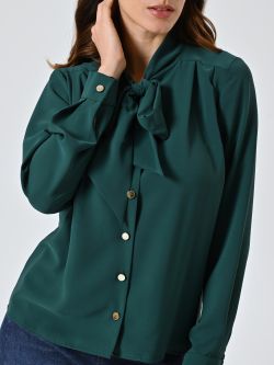 Green Satin Blouse with Bow in_i5