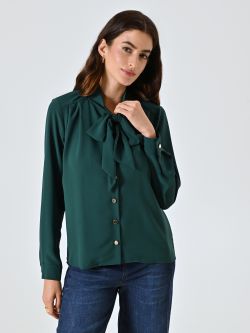 Green Satin Blouse with Bow in_i7